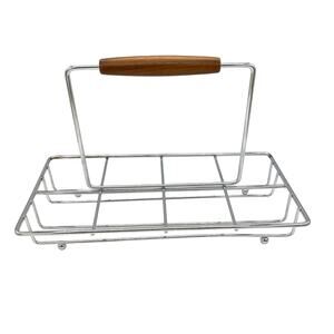 Vintage MCM Mid-Century Modern Caddy Drink Carrier Chrome Frame Wood Handle